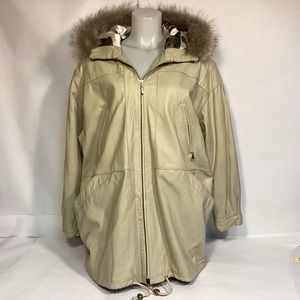 Pelle New York Vintage Leather Coat with Fur Hood Women’s size XXL